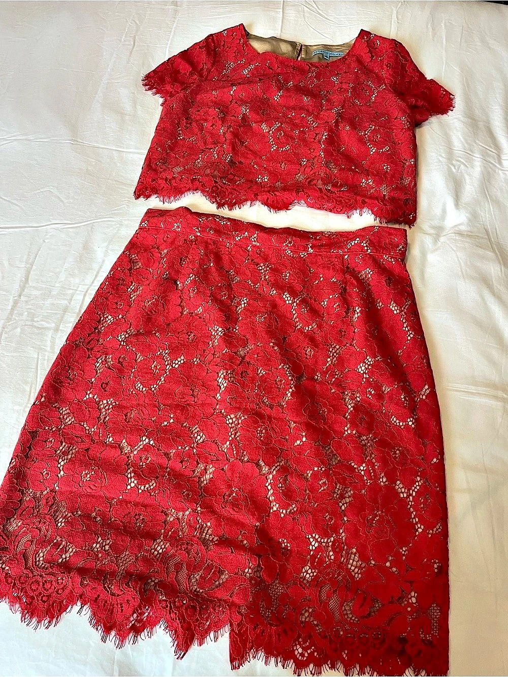 Antonio Melani Red Floral Lace Skirt Set